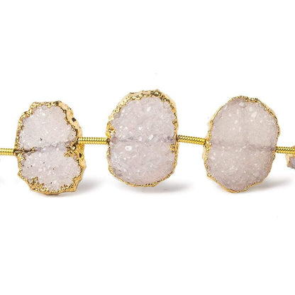 15x11-17x12mm Gold Leafed Petal Pink Drusy side drilled Slices 8 inch 10 beads