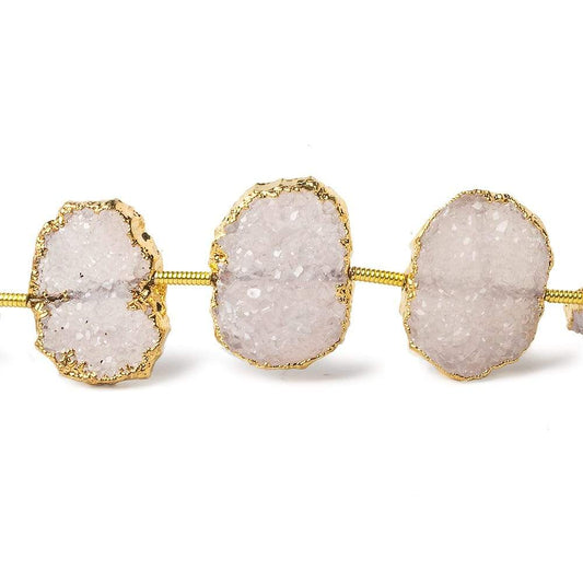 15x11-17x12mm Gold Leafed Petal Pink Drusy side drilled Slices 8 inch 10 beads