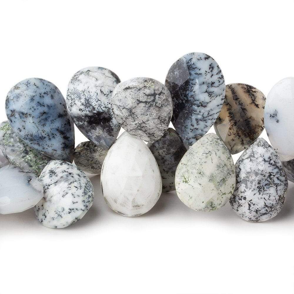 15x11-18x13mm Dendritic White Opal Faceted Pear Beads 8 inch 35 pieces AA