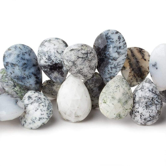 15x11-18x13mm Dendritic White Opal Faceted Pear Beads 8 inch 35 pieces AA