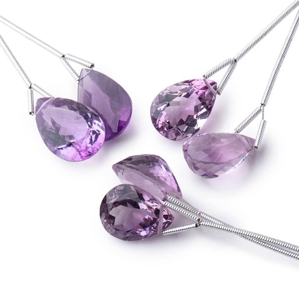 15x11mm Amethyst Pavilion Faceted Pear Focal Set of 2 Beads AAA
