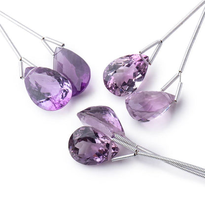 15x11mm Amethyst Pavilion Faceted Pear Focal Set of 2 Beads AAA