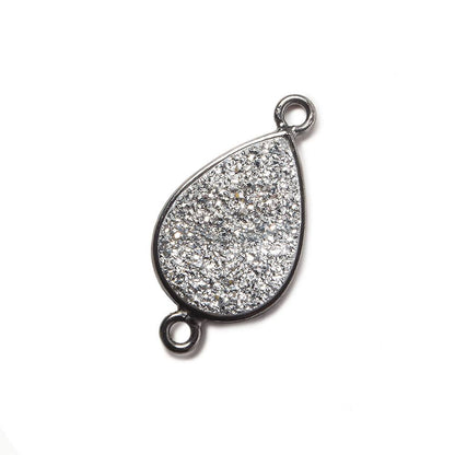 15x11mm Black Gold Bezel Metallic Silver Drusy Pear Connector 1 piece