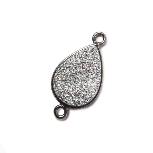 15x11mm Black Gold Bezel Metallic Silver Drusy Pear Connector 1 piece