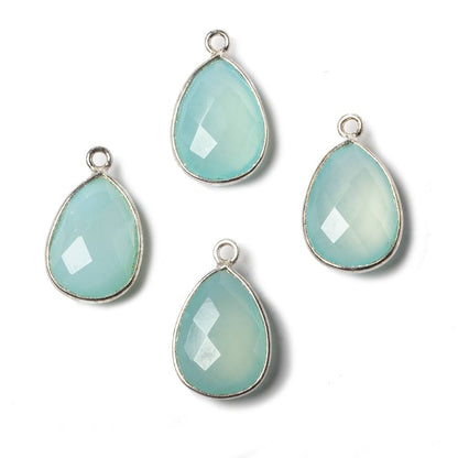 15x11mm Silver Bezel Aqua Chalcedony Pear Pendant 1 piece