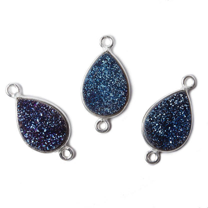 15x11mm Silver Bezel Mystic Aegean Blue Drusy Pear Connector 1 piece