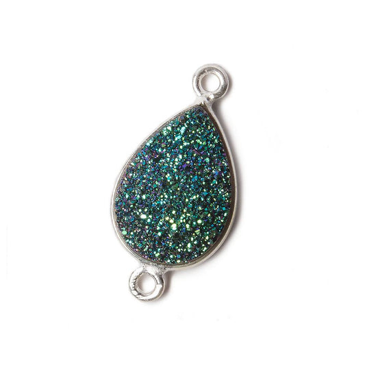 15x11mm Silver Bezel Mystic Mermaid Green Drusy Pear Connector 1 piece