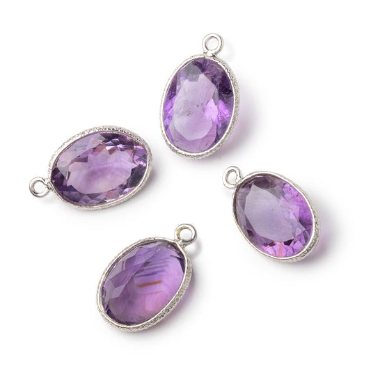 15x11mm Sterling Silver Textured Bezel Amethyst Pavilion Faceted Oval 1 Pendant
