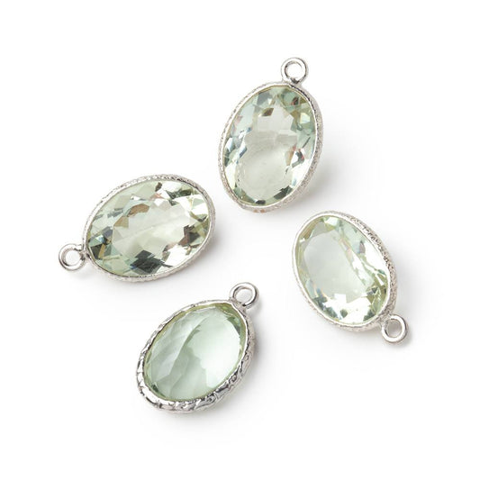 15x11mm Sterling Silver Textured Bezel Prasiolite Pavilion Faceted Oval 1 Pendant