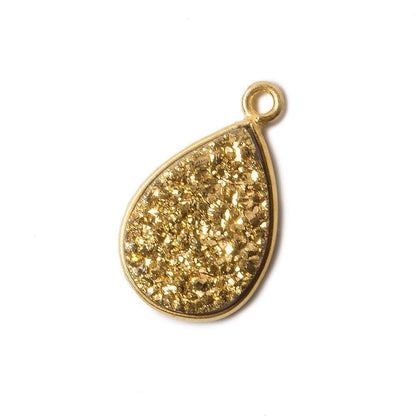 15x11mm Vermeil Bezel Metallic Gold Drusy Pear Pendant 1 piece