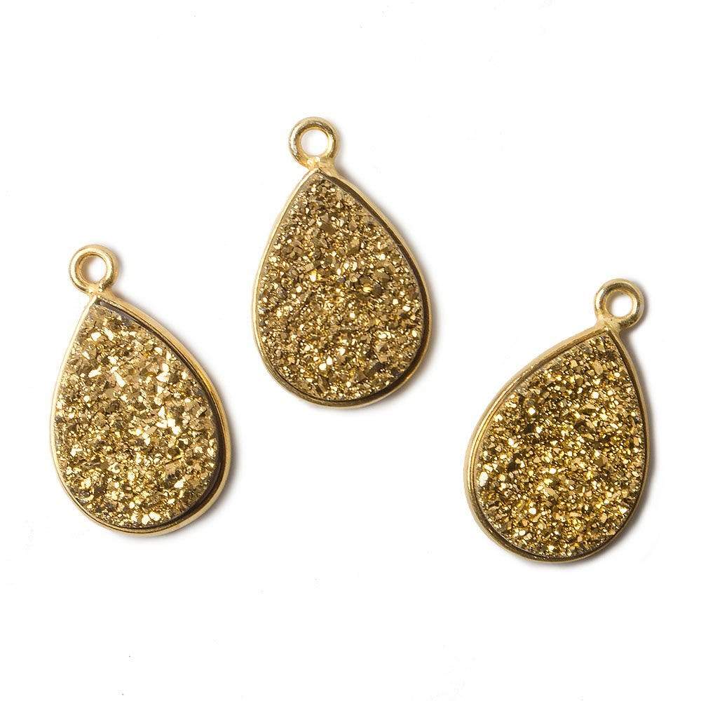 15x11mm Vermeil Bezel Metallic Gold Drusy Pear Pendant 1 piece