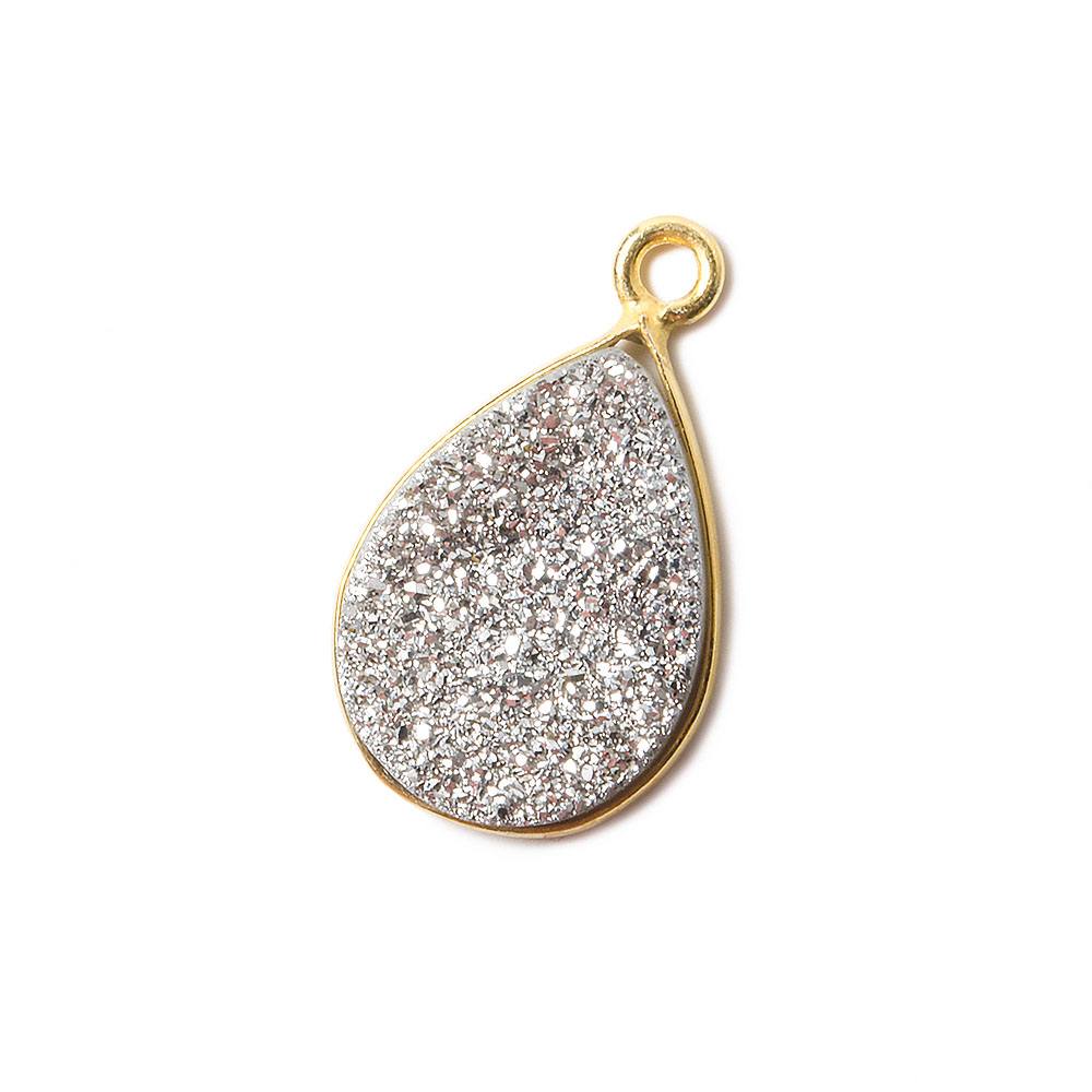 15x11mm Vermeil Bezel Metallic Silver Drusy Pear Pendant 1 piece