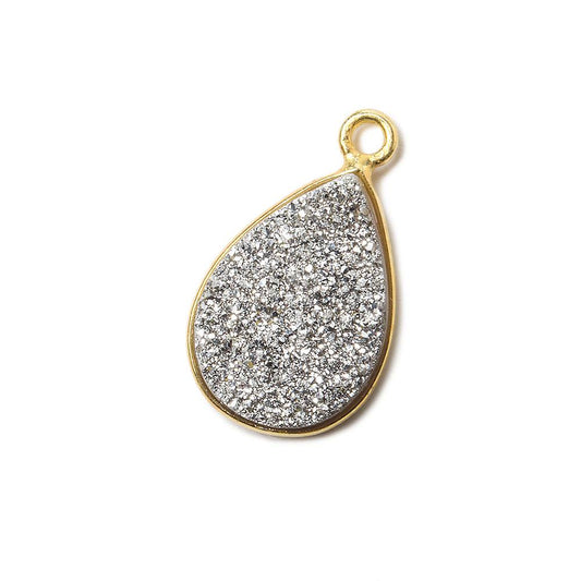 15x11mm Vermeil Bezel Metallic Silver Drusy Pear Pendant 1 piece