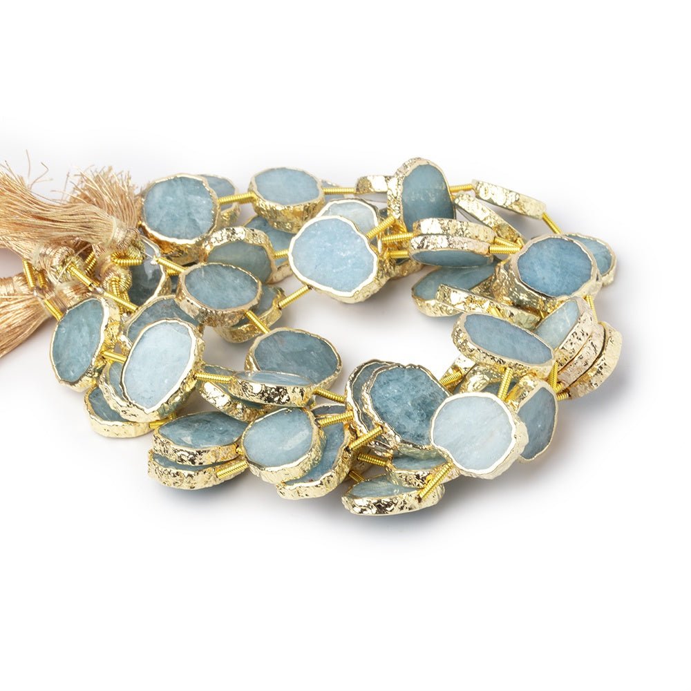 15x12-17x13mm Gold Leaf Aquamarine Plain Slice Strand 11 Beads