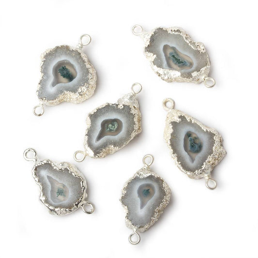 15x12-18x13mm Silver Leafed Solar Quartz Slice Focal Connector Set of 6