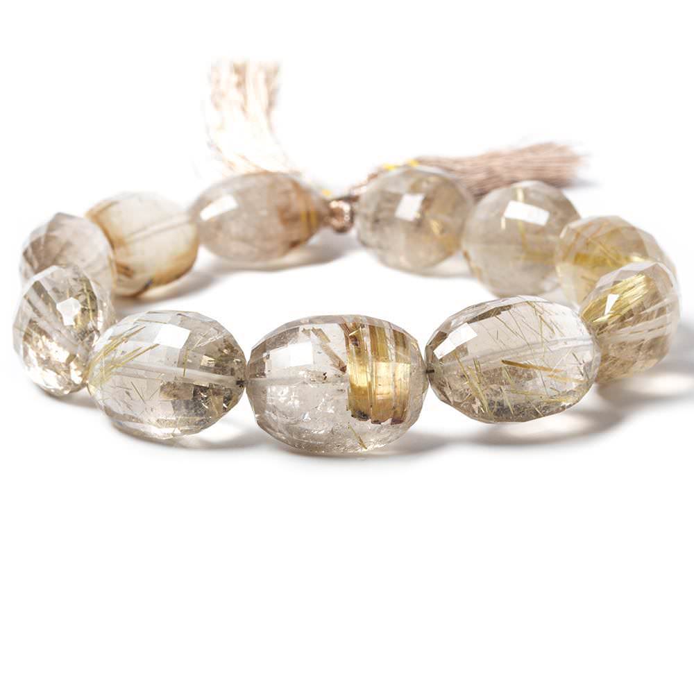 9x12-10x16mm Rutilated Quartz Checkerboard Faceted Oval Beads 6.5 inch 15 pieces