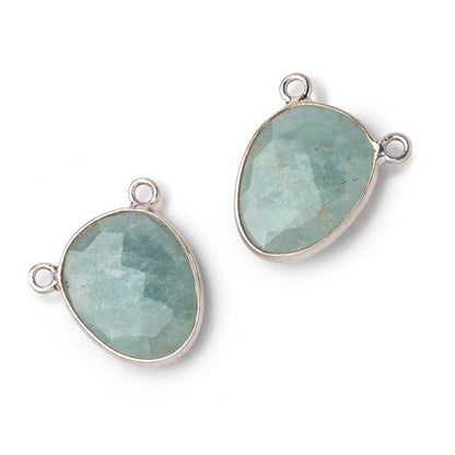 15x12mm .925 Silver Bezel Aquamarine Faceted Nugget Connector 1 piece