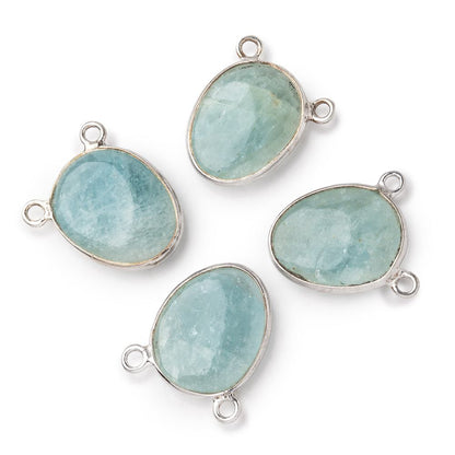 15x12mm .925 Silver Bezel Aquamarine Plain Nugget Connector 1 piece