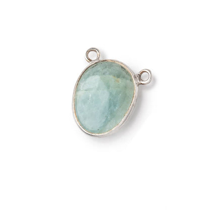 15x12mm .925 Silver Bezel Aquamarine Plain Nugget Connector 1 piece