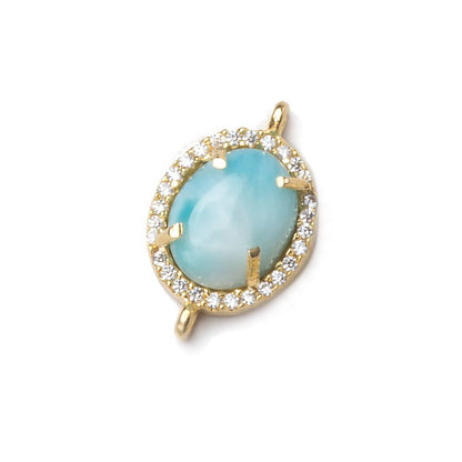 16x11mm Vermeil Bezel White CZ and Larimar Oval Connector 1 focal piece
