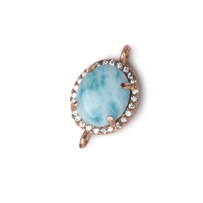 15x12mm Rose Gold Bezel White CZ and Larimar Oval Connector 1 focal piece