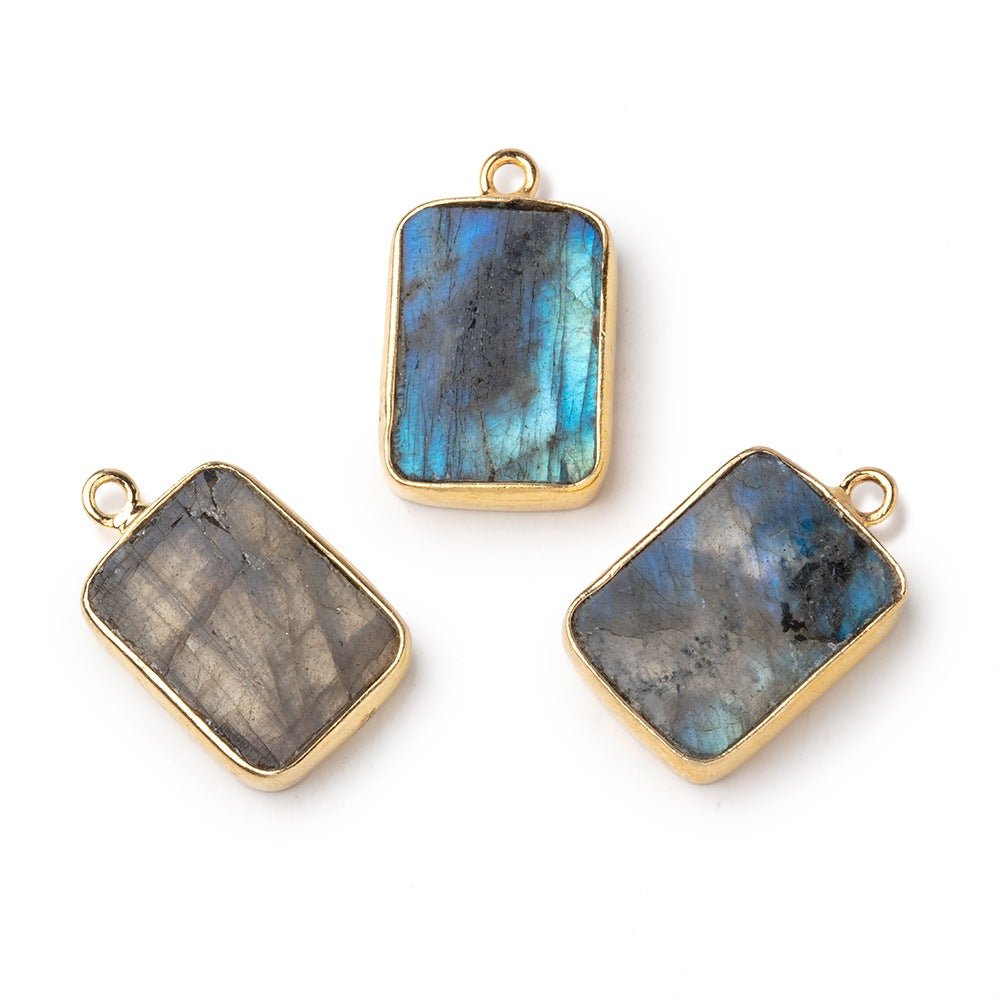 18x13mm Vermeil Bezel Labradorite Flat Rectangle Pendant 1 piece