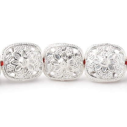 15x13mm Sterling Silver Plated Copper Floral Cushion 8 inch 14 Beads