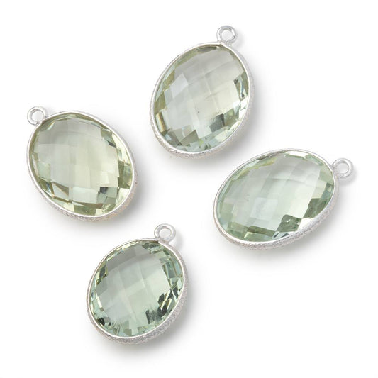 15x13mm Sterling Silver Textured Bezel Prasiolite Faceted Oval 1 Pendant