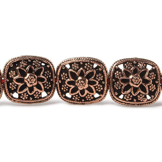 15x13mm Antiqued Copper Floral Cushion 8 inch 14 Beads