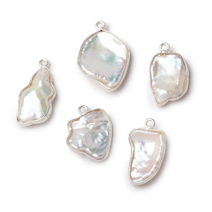 15x14-20x16mm .925 Silver Bezel Rosé White Keshi Freshwater Pearl Pendant 1 piece