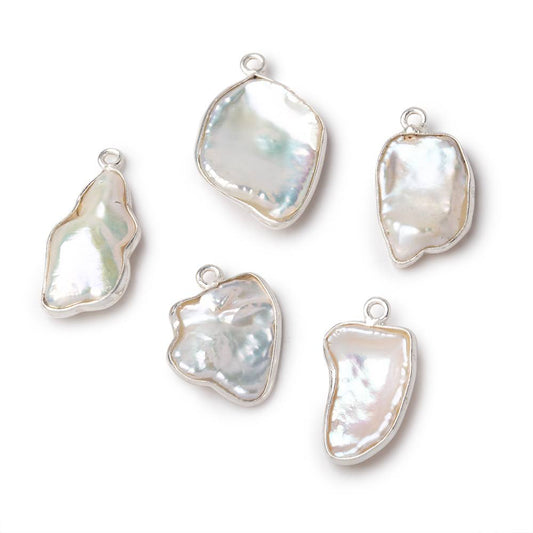 15x14-20x16mm .925 Silver Bezel Rosé White Keshi Freshwater Pearl Pendant 1 piece