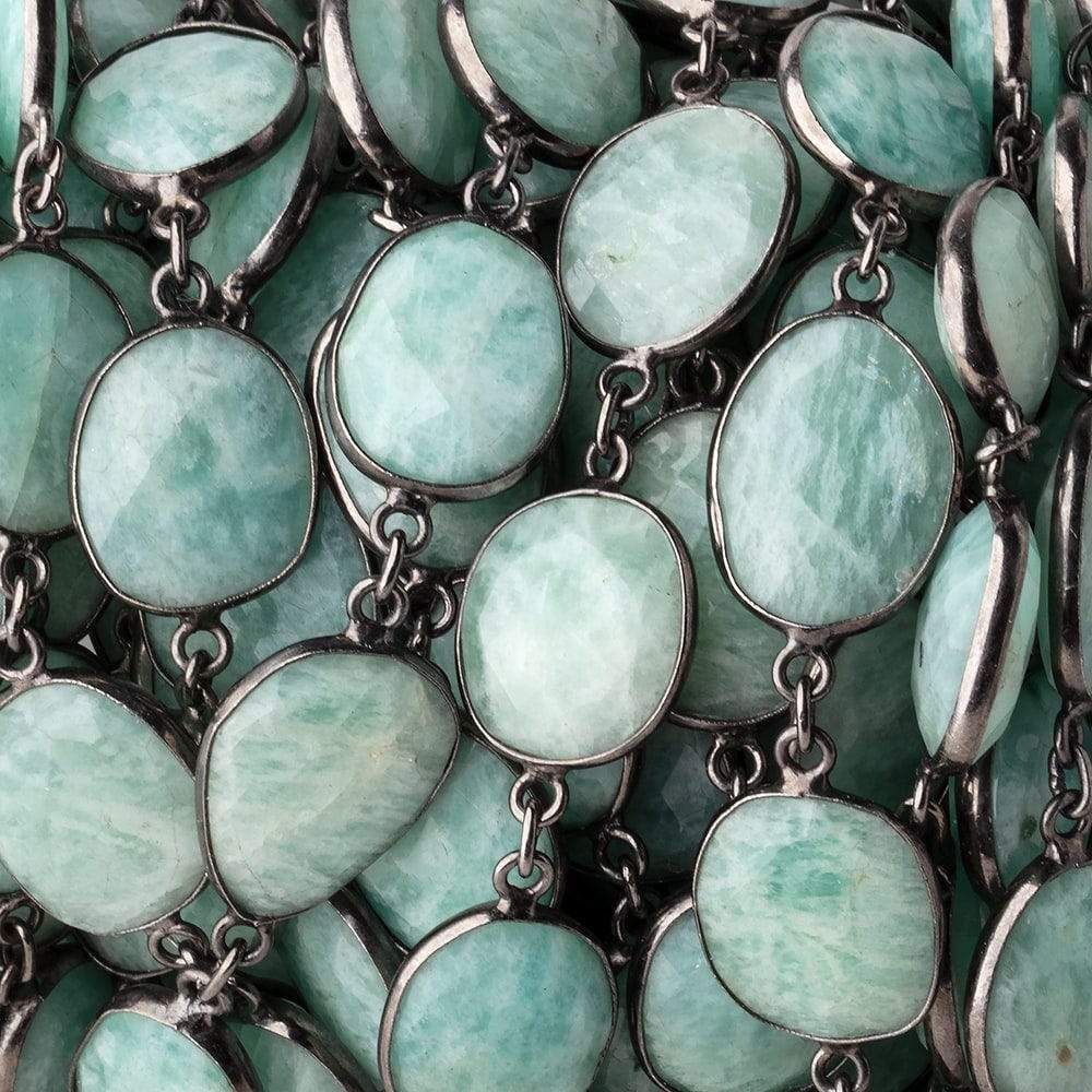 15x14mm Amazonite Nuggets on Black Gold .925 Bezeled Chain by the Foot