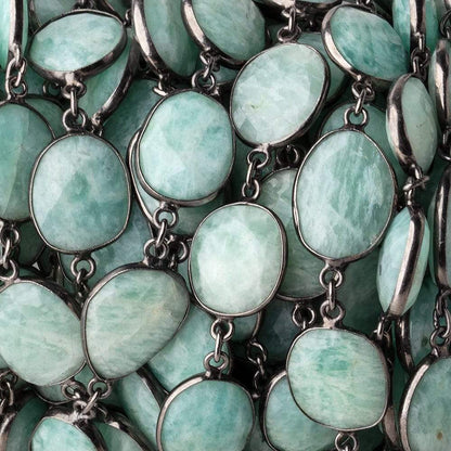 15x14mm Amazonite Nuggets on Black Gold .925 Bezeled Chain by the Foot
