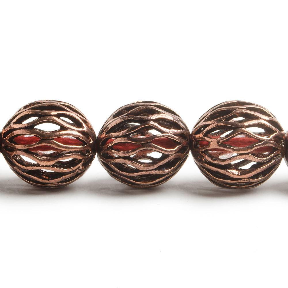 14.5mm Antiqued Copper Open Mesh Round Beads 8 inch 14 pieces