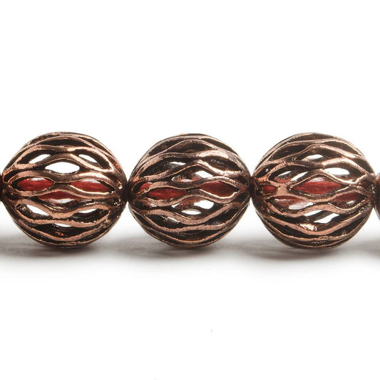 14.5mm Antiqued Copper Open Mesh Round Beads 8 inch 14 pieces