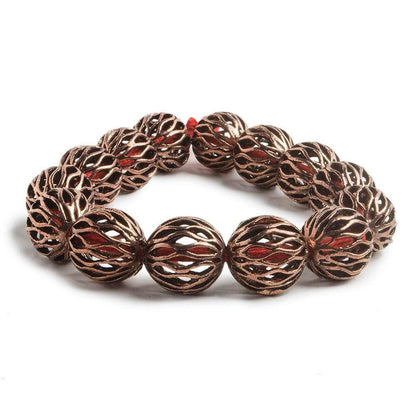 14.5mm Antiqued Copper Open Mesh Round Beads 8 inch 14 pieces
