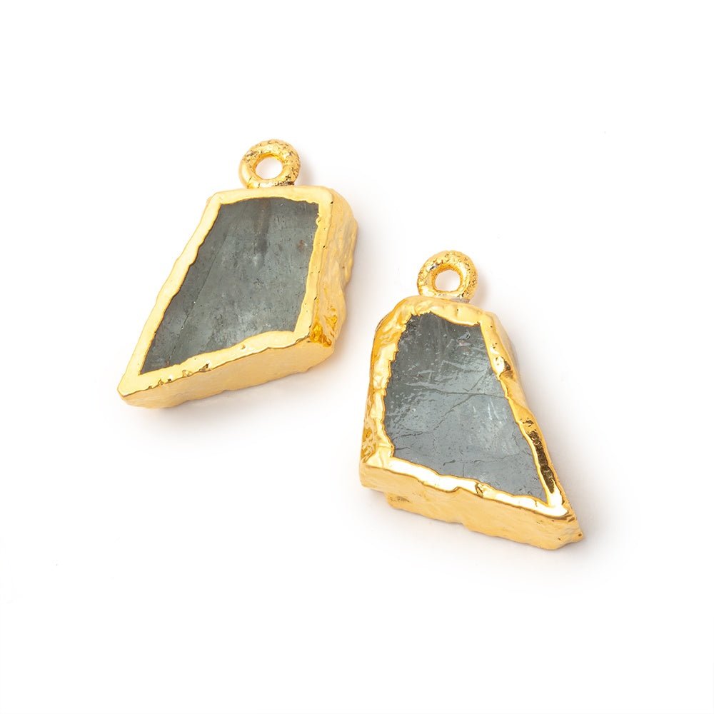 15x14mm Gold Leafed Moss Aquamarine Slice Pendant Focal Set of 2