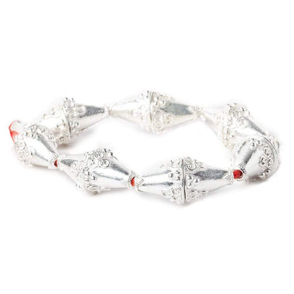 15x14mm Sterling Silver Plated Copper Cone with Granulated Bead and Circle Pyramid 8 inch 14 pcs