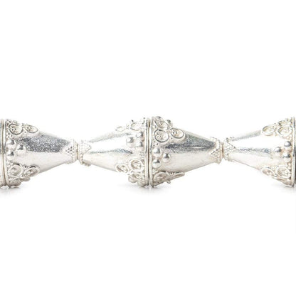 15x14mm Sterling Silver Plated Copper Cone with Granulated Bead and Circle Pyramid 8 inch 14 pcs