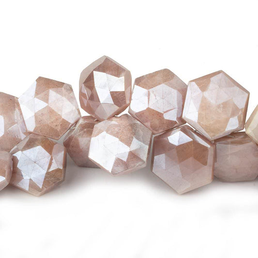 13x13-14x14mm Mystic Peach Moonstone Faceted Hexagonals 8 inch 34 beads