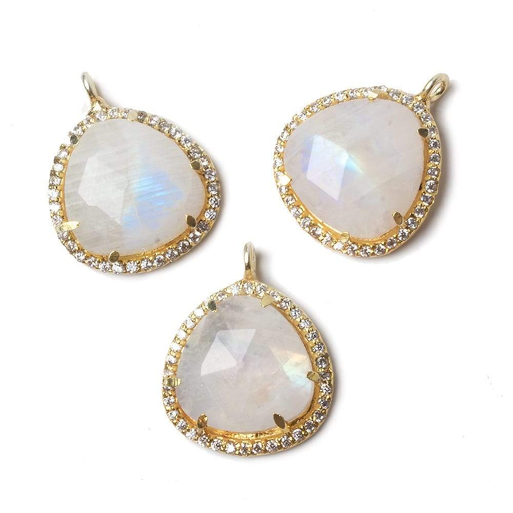 15x15mm Vermeil Bezeled CZ & Rainbow Moonstone Heart Pendant 1 piece