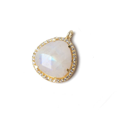 15x15mm Vermeil Bezeled CZ & Rainbow Moonstone Heart Pendant 1 piece