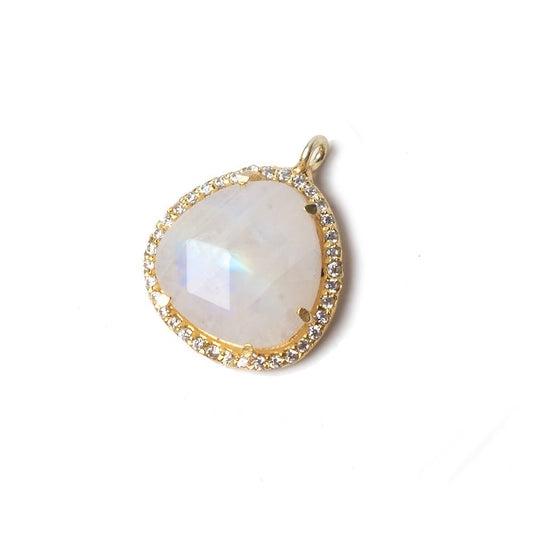 15x15mm Vermeil Bezeled CZ & Rainbow Moonstone Heart Pendant 1 piece