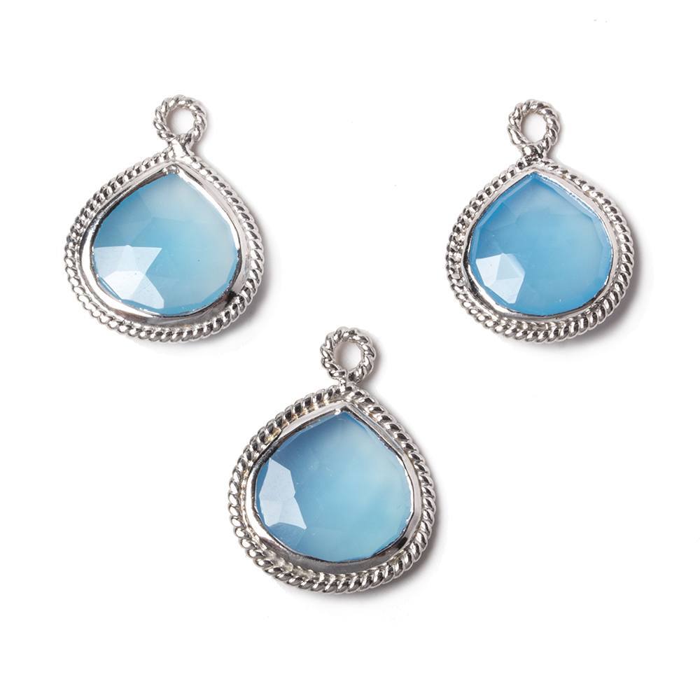 15x15mm Silver Rope Bezel Aqua Blue Chalcedony faceted heart Pendant 1 piece