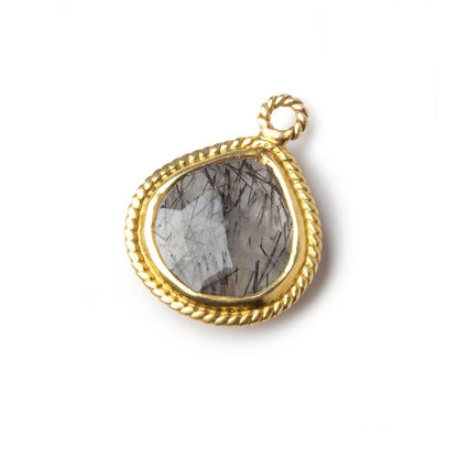 15x15mm Vermeil Rope Bezel Tourmalinated Quartz heart Pendant 1 piece