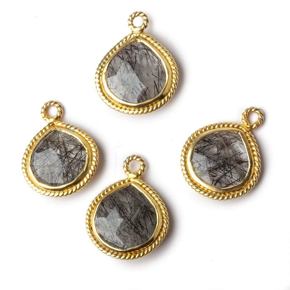 15x15mm Vermeil Rope Bezel Tourmalinated Quartz heart Pendant 1 piece