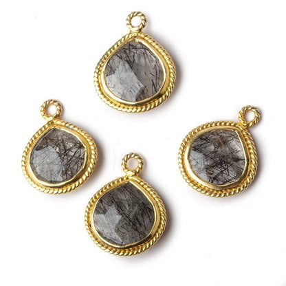 15x15mm Vermeil Rope Bezel Tourmalinated Quartz heart Pendant 1 piece