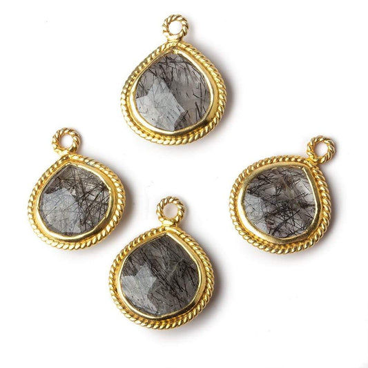 15x15mm Vermeil Rope Bezel Tourmalinated Quartz heart Pendant 1 piece