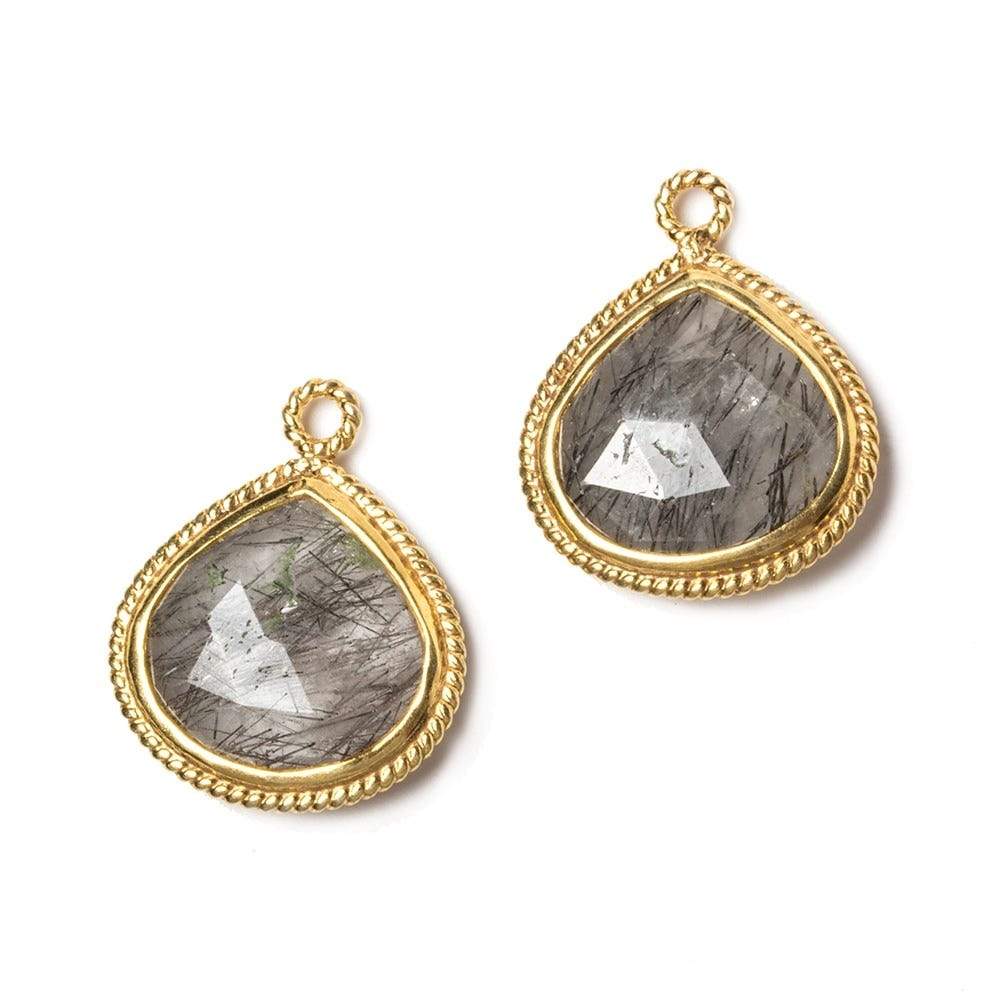 15x15mm Vermeil Rope Bezel Tourmalinated Quartz heart Pendant 1 piece