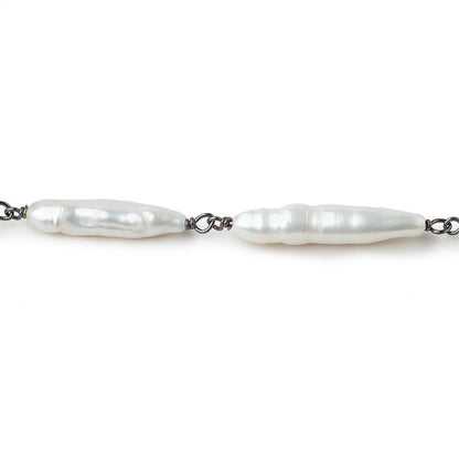 15x5-27x5mm White Biwa Pearls on Black Gold .925 Chain by the foot 10 pieces